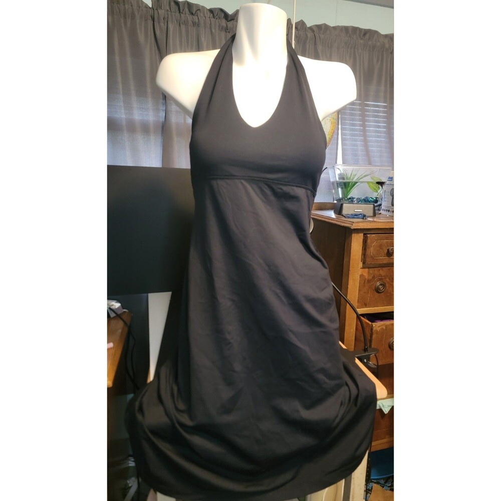 Patagonia‎ Sz Small Morning Glory Halter Black Spandex Athletic Dress Logo Soft